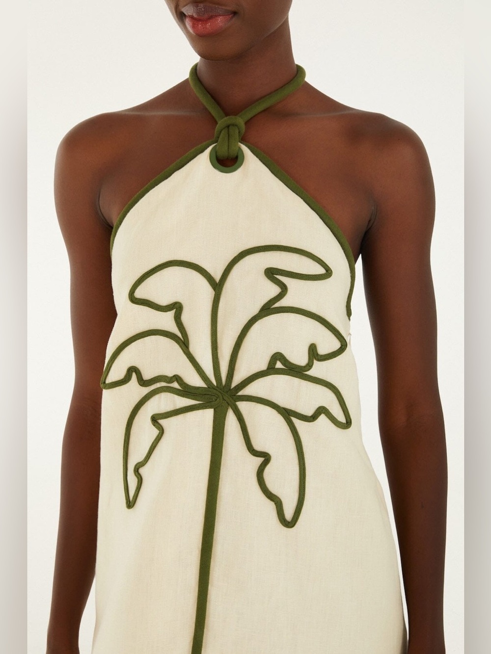 Farm Rio Sand Coconut Embroidery Halter Neck Mini Dress - Picture 4 of 7
